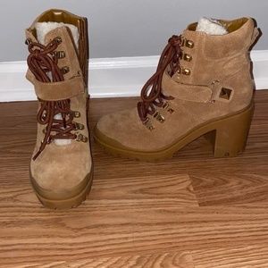 BRAND NEW Marc Fisher Tan winter combat boot with heel SIZE: 7.5